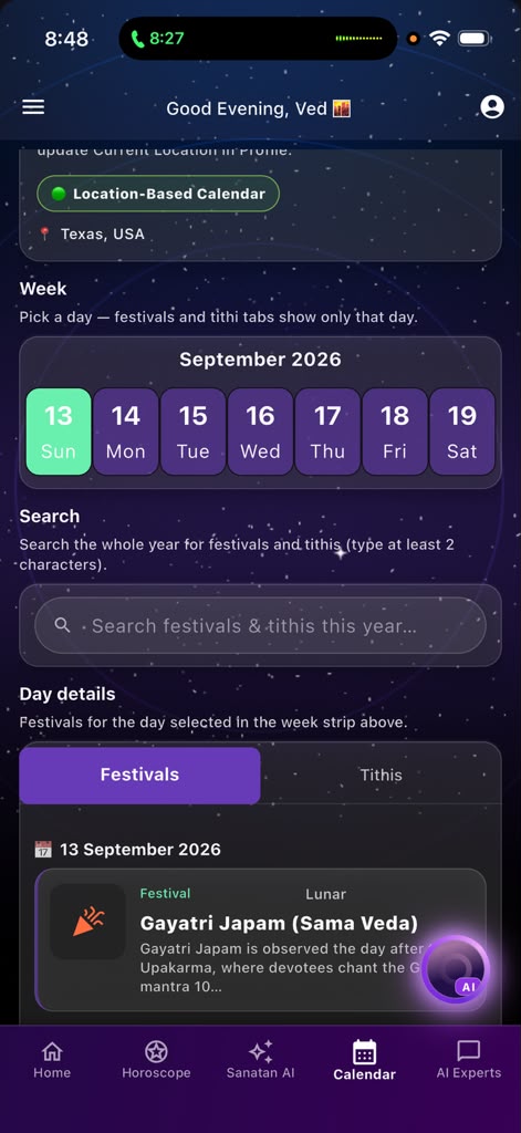 Vedic Calendar in the Sanatan app